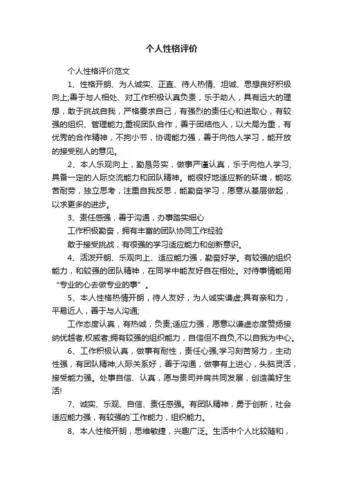 个人性格评价