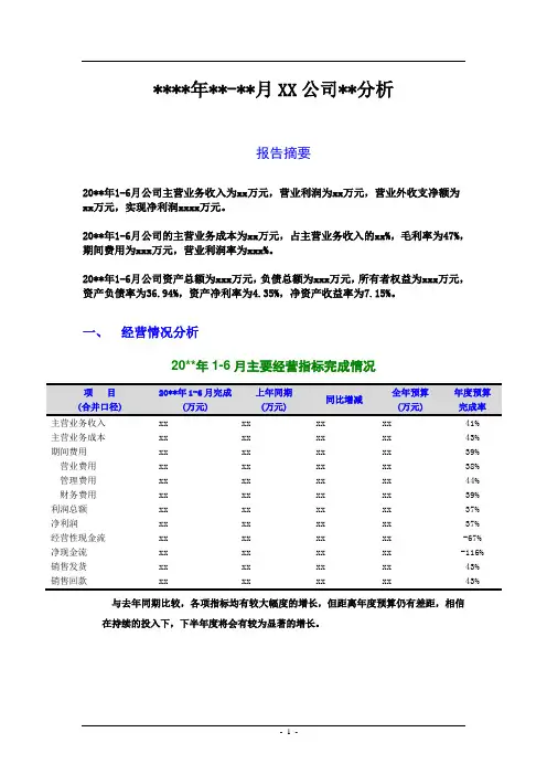 财务分析报告模板