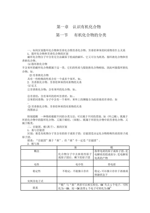新人教版高中化学选修五 第一章 第一节 有机化合物的分类