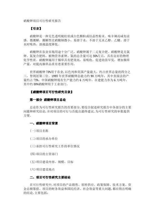 硝酸钾项目可行性研究报告