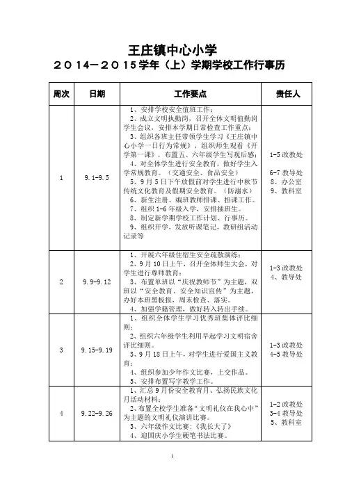 政教行事历2014-2015学年(上)学期