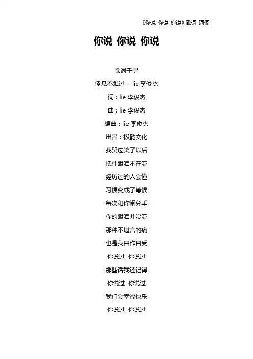 《你说 你说 你说》歌词 阿佤