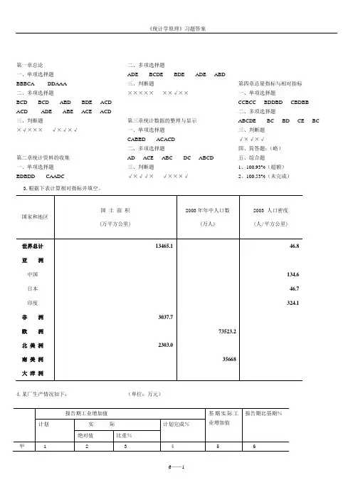 统计学原理课后习题答案(范秀荣版)