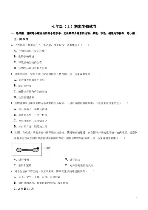 七年级(上)期末试卷--生物(解析版) (11)