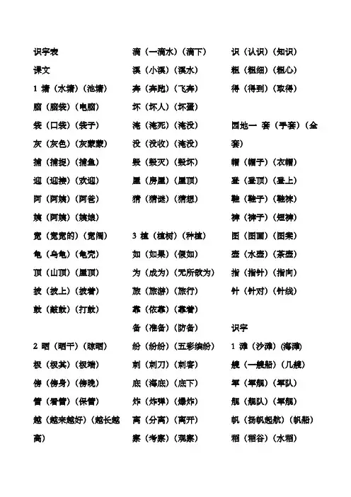 二年级上册语文生字表组词