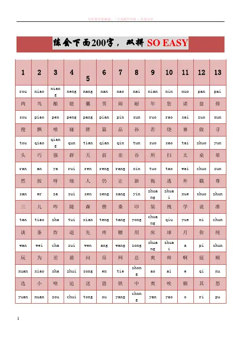 练习双拼的200个汉字(搜狗输入法双拼练习200字)