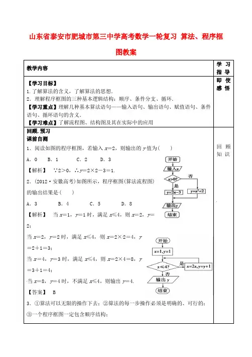 高考数学一轮复习 算法、程序框图教案