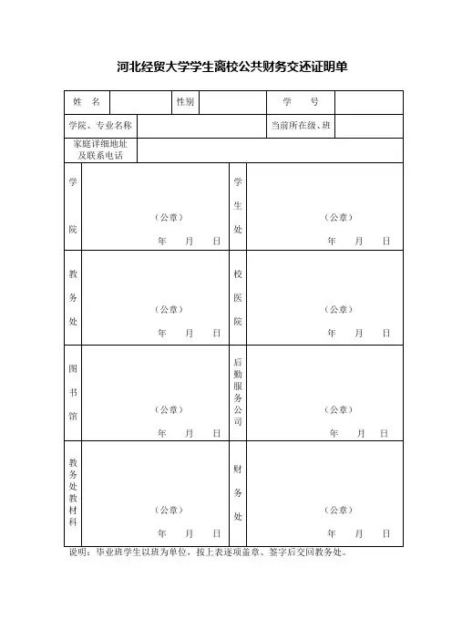 河北经贸大学学生离校公共财务交还证明单