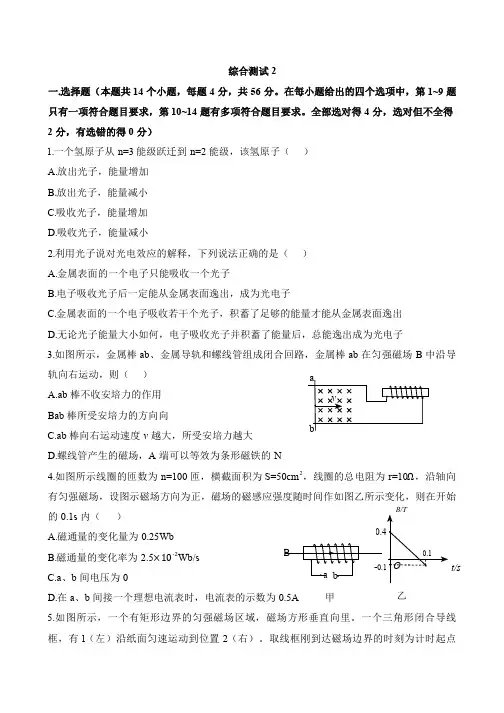 哈尔滨第九中学高二下学期期中物理考试真题2015-2016