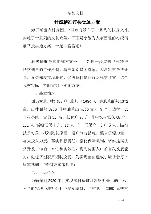 村级精准帮扶实施方案
