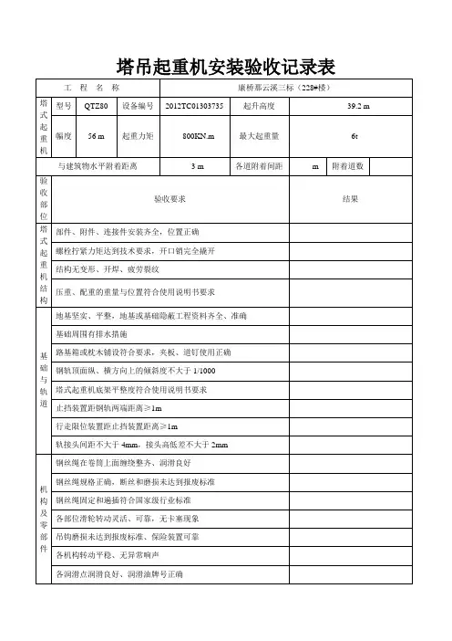 塔吊起重机安装验收记录表(表格)