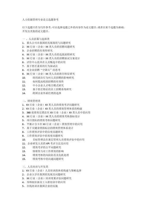 人力资源管理专业论文选题参考