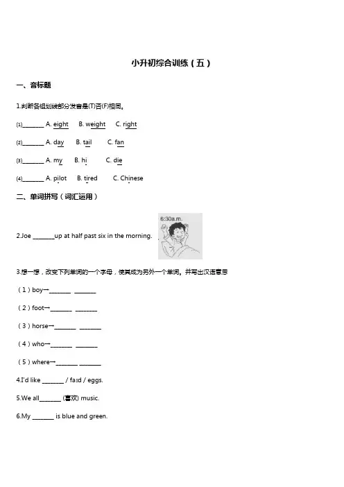 2019年小升初冲刺英语综合训练(5) 冀教版 含答案