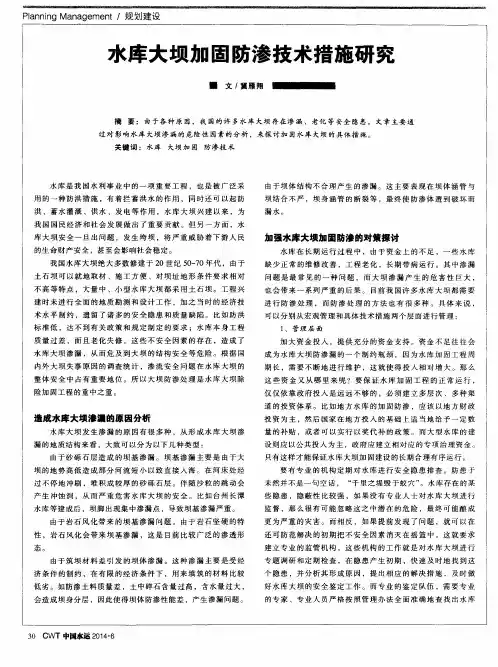 水库大坝加固防渗技术措施研究