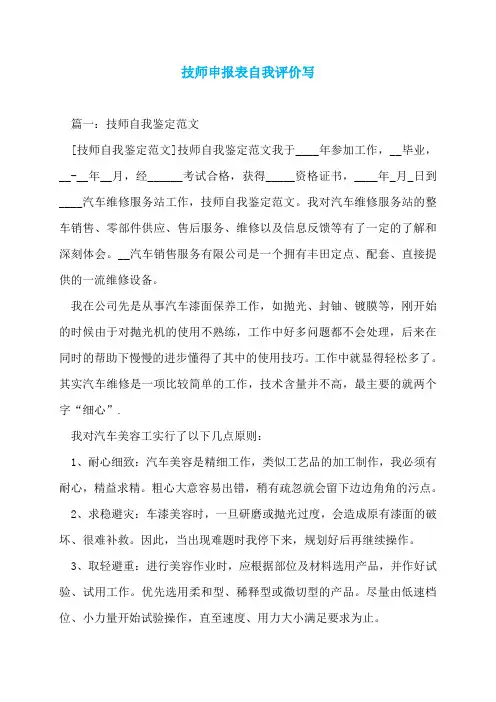 技师申报表自我评价写