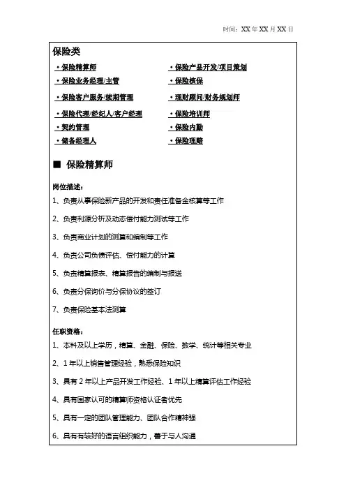 【保险类】职位说明书