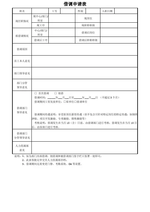 借调手续申请表