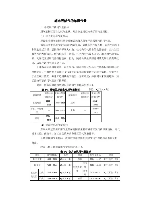 天然气-用气量指标和年用气量计算 3