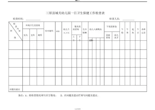 幼儿园一日卫生保健工作检查表