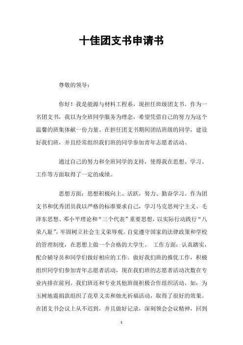 十佳团支书申请书 2