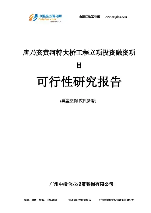 唐乃亥黄河特大桥工程融资投资立项项目可行性研究报告(中撰咨询)