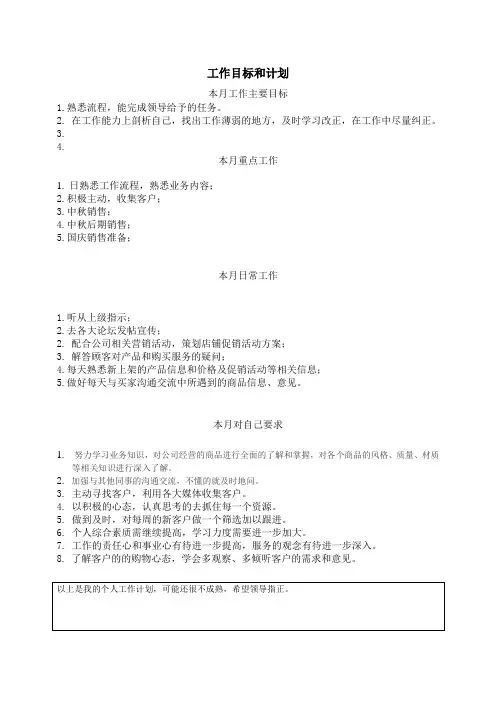工作目标和计划