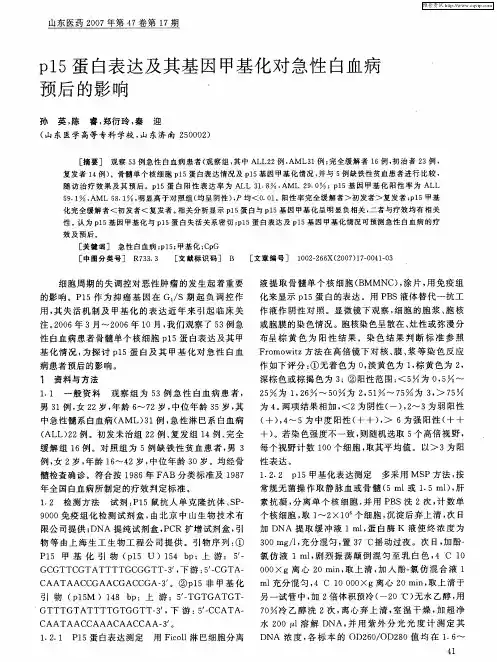 p15蛋白表达及其基因甲基化对急性白血病预后的影响
