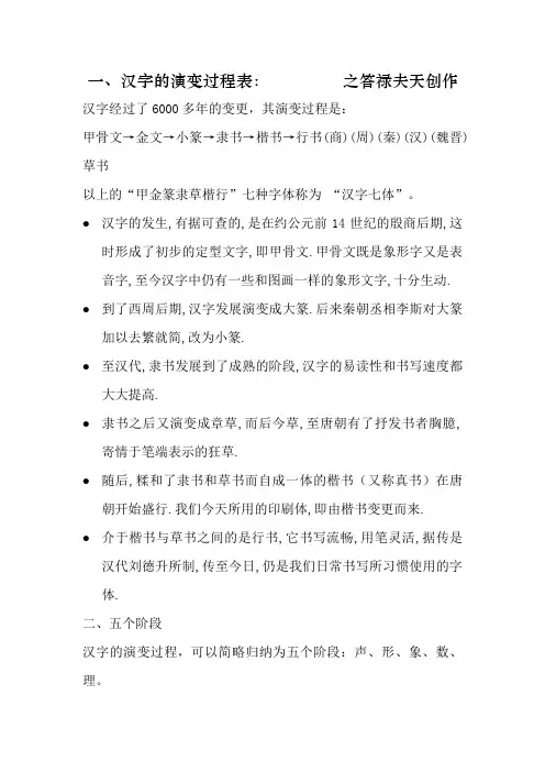 汉字的演变过程表