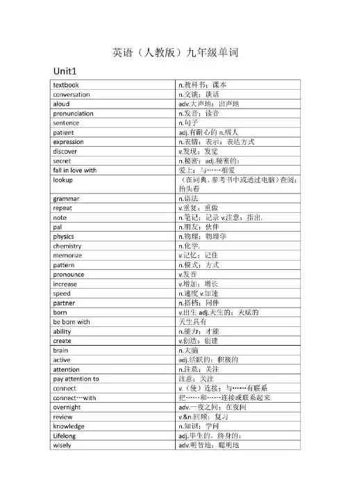 人教版九年级英语单词汇总
