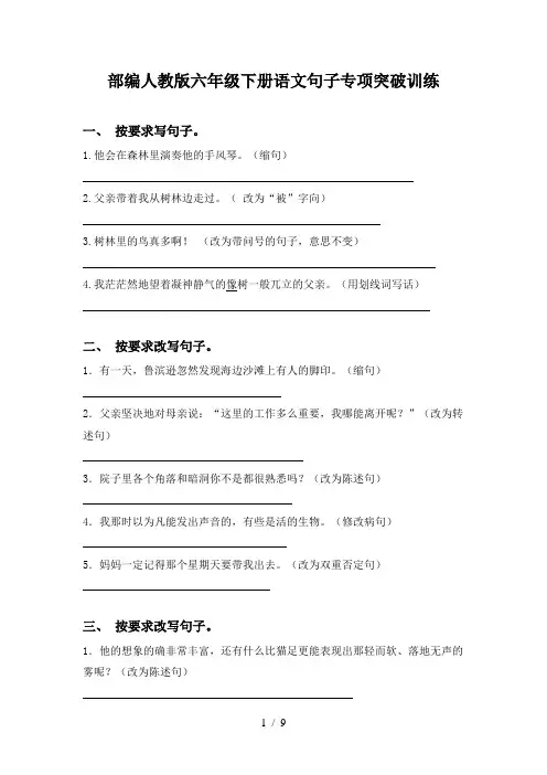 部编人教版六年级下册语文句子专项突破训练