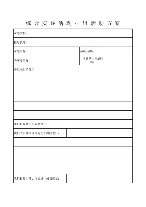 综合实践活动小组活动方案