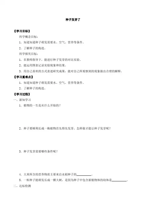 三年级科学下册第四单元13种子发芽了-导学案-青岛版(2017)