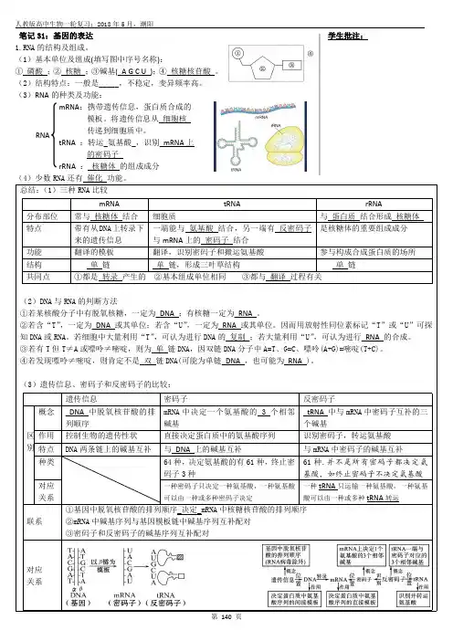 2018一轮笔记31:基因的表达