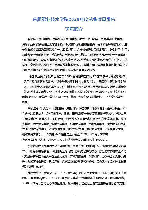 合肥职业技术学院2020年度就业质量报告