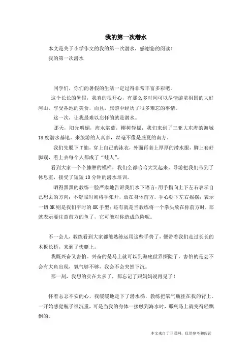 我的第一次潜水_小学作文