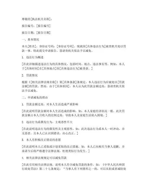 罚款过多申请报告范文