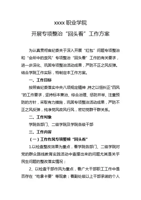 职业学院开展专项整治“回头看”工作方案