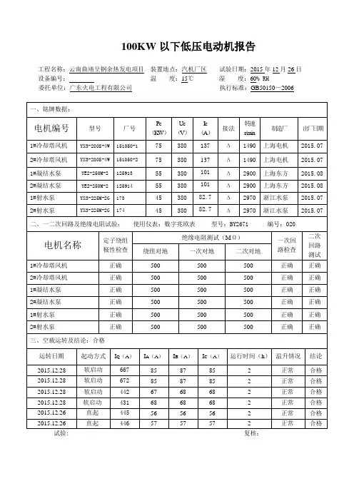 100kw以下低压电动机试验报告