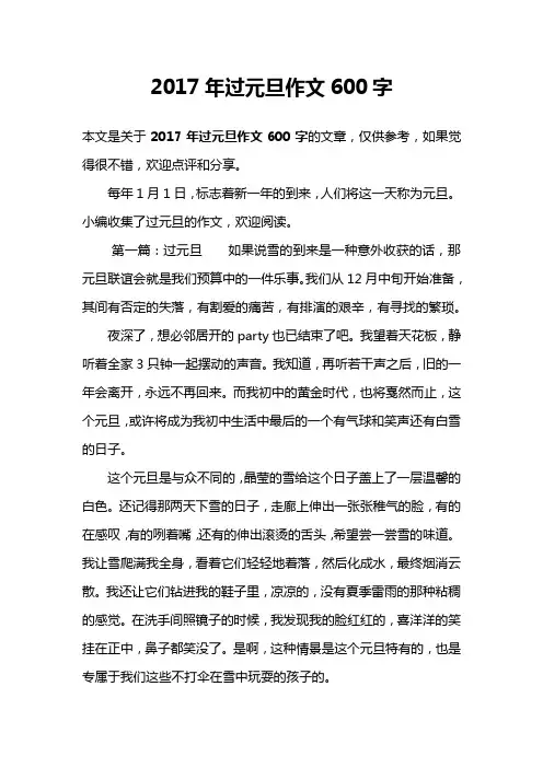 2017年过元旦作文600字