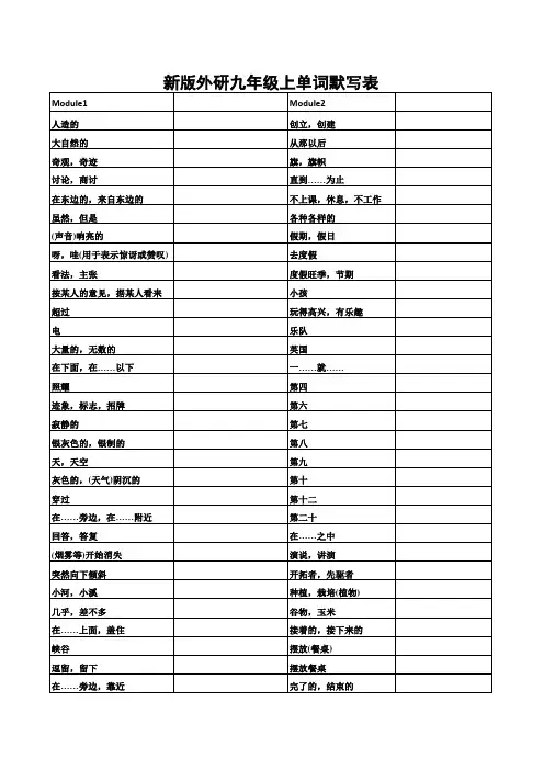 新版外研版九年级上英语单词默写表(直接打印)