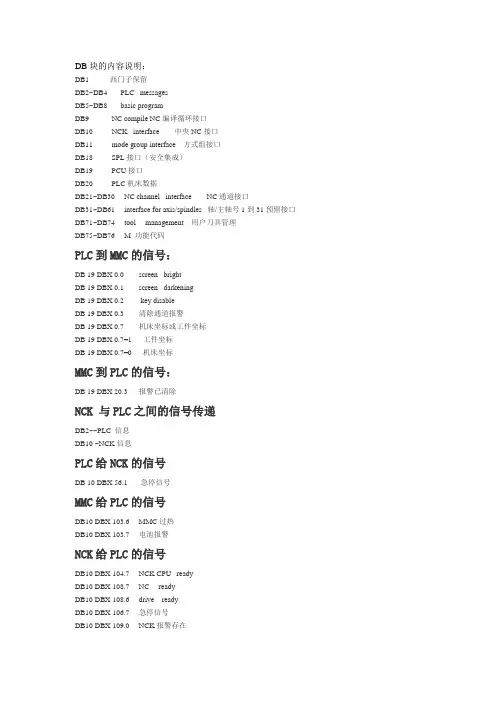 DB块的内容说明及常用信号和功能块及功能说明