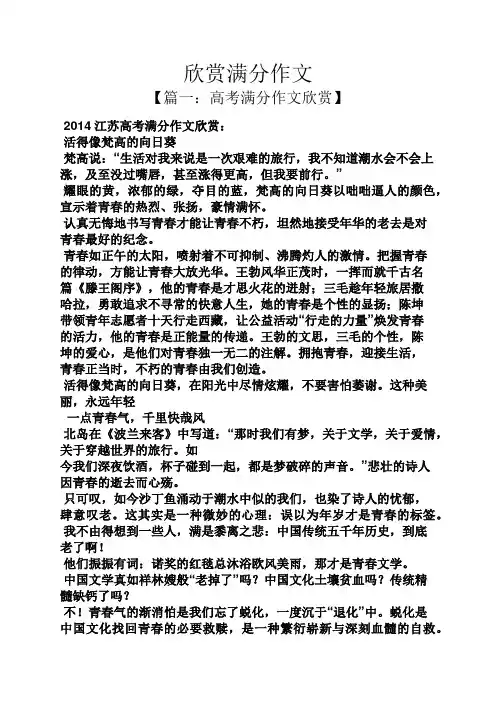 欣赏作文之欣赏满分作文