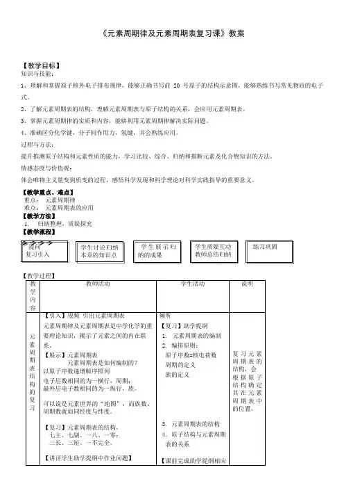 元素周期律及元素周期表复习课》教案