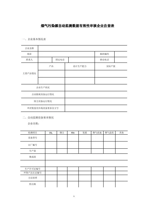 烟气污染源自动监测数据有效性审核企业自查表