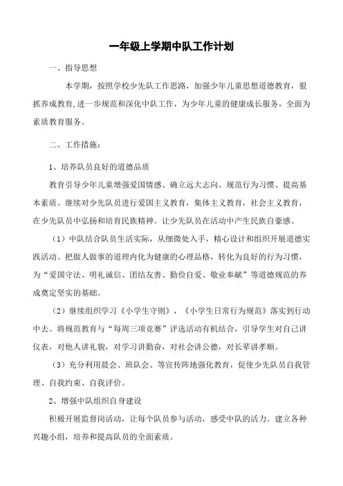 小学一年级中队计划