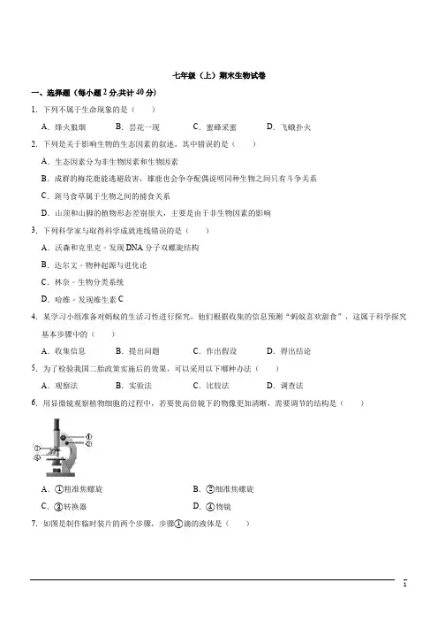 七年级(上)期末试卷--生物(解析版) (9)
