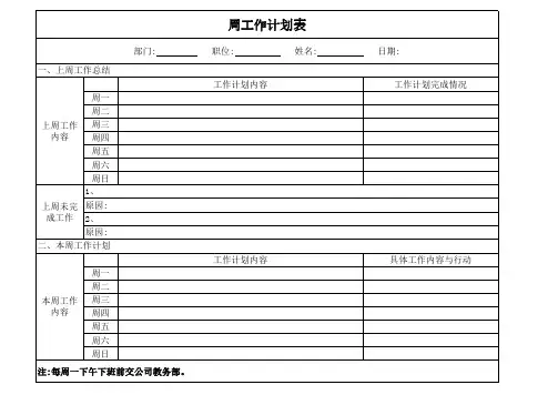各部门员工周工作计划表