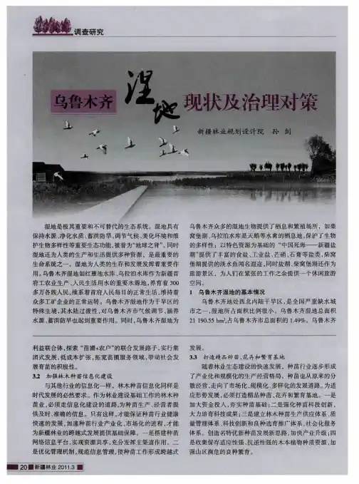 乌鲁木齐湿地现状及治理对策