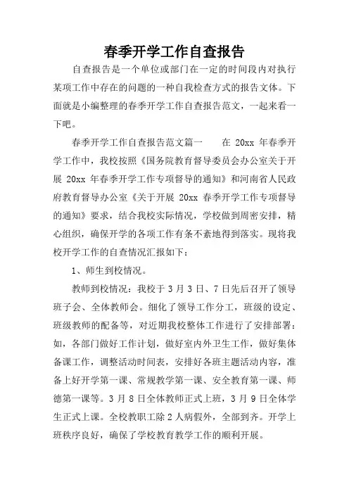 春季开学工作自查报告