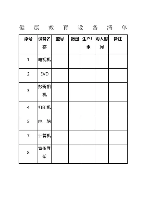 健康教育设备清单表